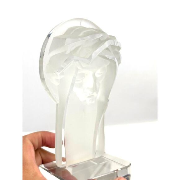 VTG Czech Bohemia Glass Crystal Mary & Jesus Frosted Figures 1970's Set Bookend - Picture 5 of 16